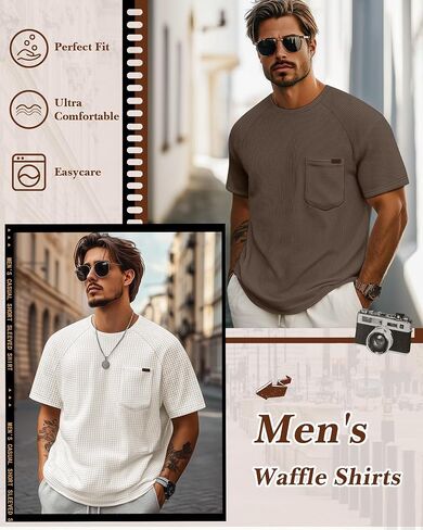 Ficerd 3 Pack Men's Waffle T-Shirts Plus Size Crew Neck Short Sleeve Tees Casual Summer Knit Shirts with Pocket in Saudi Arabia