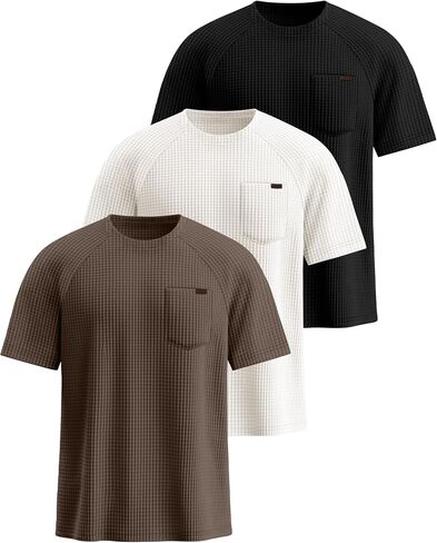 Ficerd 3 Pack Men's Waffle T-Shirts Plus Size Crew Neck Short Sleeve Tees Casual Summer Knit Shirts with Pocket in Saudi Arabia
