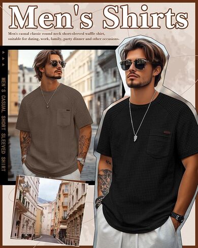 Ficerd 3 Pack Men's Waffle T-Shirts Plus Size Crew Neck Short Sleeve Tees Casual Summer Knit Shirts with Pocket in Saudi Arabia