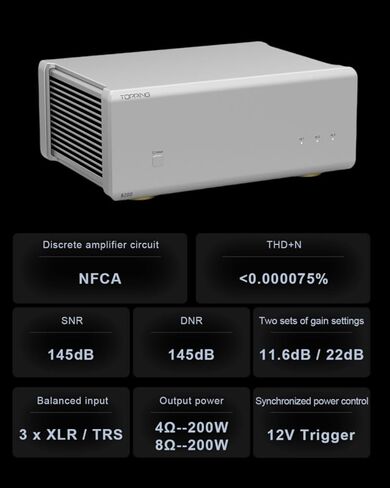 TOPPING B100 Mono Block Power Amplifier - 100W Output,151dB SNR/DNR, Balanced/Single-Ended Inputs, 3 Gain Modes, 12V Trigger (Silver) in Saudi Arabia
