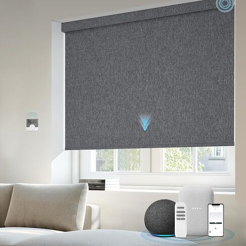 الستائر الآلية المتوافقة مع Alexa Google 100 ٪ Blackout Smart Blind Window Window Shades Remote التحكم عن بُعد الحجم المخصص النسيج الداكن الرمادي in Kuwait