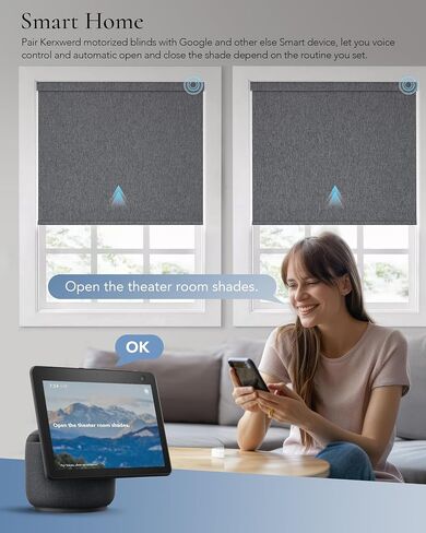 الستائر الآلية المتوافقة مع Alexa Google 100 ٪ Blackout Smart Blind Window Window Shades Remote التحكم عن بُعد الحجم المخصص النسيج الداكن الرمادي in Kuwait
