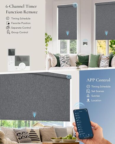 الستائر الآلية المتوافقة مع Alexa Google 100 ٪ Blackout Smart Blind Window Window Shades Remote التحكم عن بُعد الحجم المخصص النسيج الداكن الرمادي in Kuwait
