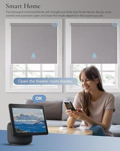 الستائر الآلية المتوافقة مع Alexa Google 100 ٪ Blackout Smart Blind Window Window Shades Remote التحكم عن بُعد الحجم المخصص النسيج الداكن الرمادي in Kuwait