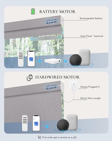 الستائر الآلية المتوافقة مع Alexa Google 100 ٪ Blackout Smart Blind Window Window Shades Remote التحكم عن بُعد الحجم المخصص النسيج الداكن الرمادي in Kuwait