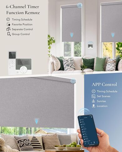 الستائر الآلية المتوافقة مع Alexa Google 100 ٪ Blackout Smart Blind Window Window Shades Remote التحكم عن بُعد الحجم المخصص النسيج الداكن الرمادي in Kuwait