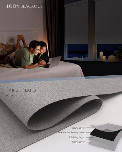 الستائر الآلية المتوافقة مع Alexa Google 100 ٪ Blackout Smart Blind Window Window Shades Remote التحكم عن بُعد الحجم المخصص النسيج الداكن الرمادي in Kuwait