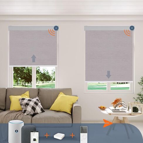 الستائر الآلية المتوافقة مع Alexa Google 100 ٪ Blackout Smart Blind Window Window Shades Remote التحكم عن بُعد الحجم المخصص النسيج الداكن الرمادي in Kuwait