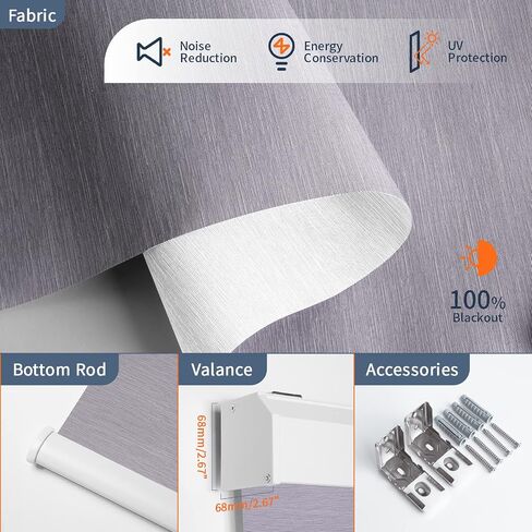 الستائر الآلية المتوافقة مع Alexa Google 100 ٪ Blackout Smart Blind Window Window Shades Remote التحكم عن بُعد الحجم المخصص النسيج الداكن الرمادي in Kuwait
