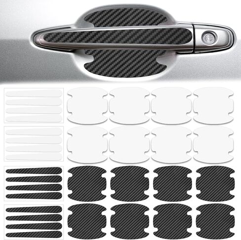 32 قطعة باب السيارة مقبض حامي خدش ، سيليكون صافي وألياف الكربون الألياف الكربون مقبض غطاء ملصق وعاء ، مقبض الباب العالمي كوب حراس الحرس فيلم الحماية للسيارات in Kuwait