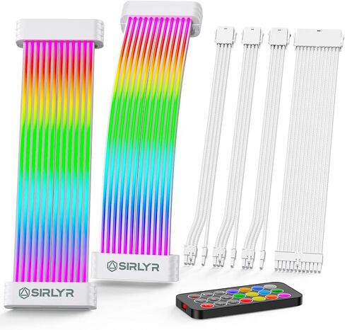 Sirlyr RGB PSU Cables Set with Lighting Panels and 24 Pin Motherboard,2× 8 Pin GPU PC Power Supply Extension Cable Mod - Upgrade 120 LEDs 6 Light Strips with Wireless ARGB Control in Kuwait