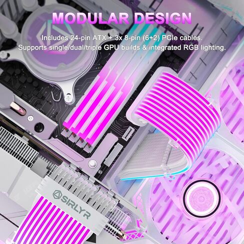 Sirlyr RGB PSU Cables Set with Lighting Panels and 24 Pin Motherboard,2× 8 Pin GPU PC Power Supply Extension Cable Mod - Upgrade 120 LEDs 6 Light Strips with Wireless ARGB Control in Kuwait