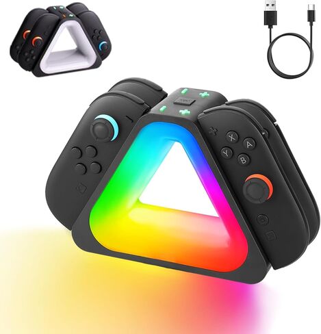 Charging Dock Compatible with Nintendos Switch 2 Charging Dock Station, RGB Lighting Modes, Joy-Cons Controller Holder for 4 Controller, Fast Charging with LED Indicator (Black) in Kuwait