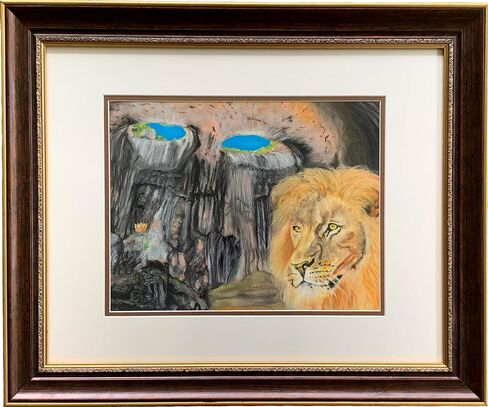 Prohodna Cave Lion رسم في الباستيل على الورق ، 16 "× 20" مؤطرة وجاهزة للتعليق على الحائط الخاص بك in Saudi Arabia