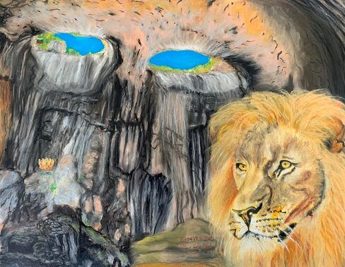 Prohodna Cave Lion رسم في الباستيل على الورق ، 16 "× 20" مؤطرة وجاهزة للتعليق على الحائط الخاص بك in Saudi Arabia