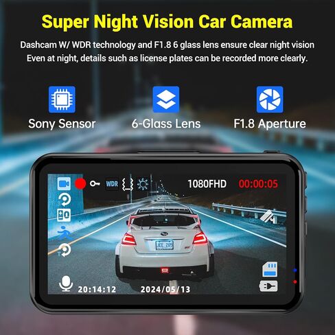 Dash Cam Front and Rear, Dash Cam 4K WiFi/APP Control Dashcam W/ 64GB Card Dash Camera for Cars DVR Car Security Cameras W/Loop Recording G-Sensor Time-Lapse Parking Mode Car Dash Cam USB Powered in Saudi Arabia