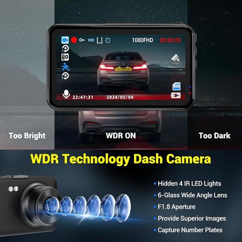 Dash Cam Front and Rear, Dash Cam 4K WiFi/APP Control Dashcam W/ 64GB Card Dash Camera for Cars DVR Car Security Cameras W/Loop Recording G-Sensor Time-Lapse Parking Mode Car Dash Cam USB Powered in Saudi Arabia