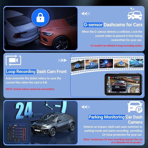 Dash Cam Front and Rear, Dash Cam 4K WiFi/APP Control Dashcam W/ 64GB Card Dash Camera for Cars DVR Car Security Cameras W/Loop Recording G-Sensor Time-Lapse Parking Mode Car Dash Cam USB Powered in Saudi Arabia
