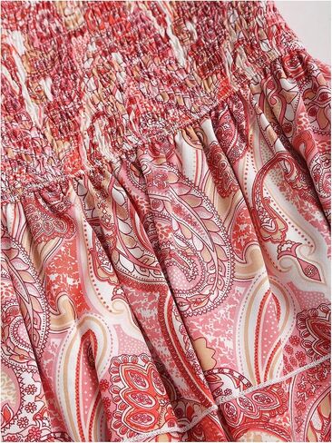 Gorglitter نساء Paisley Print Boho Mini Skirt Shirred High Leisted Cheered Chiperts in Kuwait