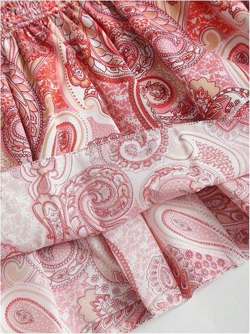 Gorglitter نساء Paisley Print Boho Mini Skirt Shirred High Leisted Cheered Chiperts in Kuwait