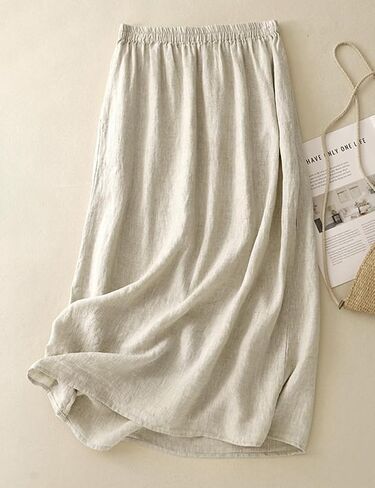 Kinghua Linen Skirts for Women Spring Summer A Line Elastic High Waisted Casual Trendy Midi Long Skirt with Pockets in Saudi Arabia
