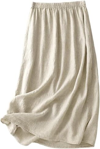 Kinghua Linen Skirts for Women Spring Summer A Line Elastic High Waisted Casual Trendy Midi Long Skirt with Pockets in Saudi Arabia