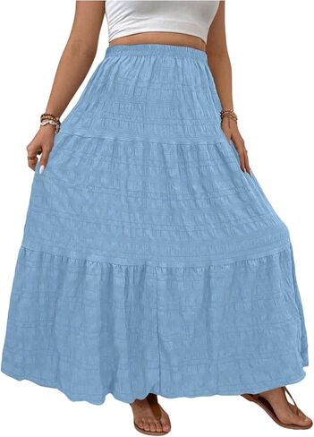 Makemechic Women's Plus Summer Summer Maxi Skirt Tiered Tier Flowy Long Long Varts in Kuwait