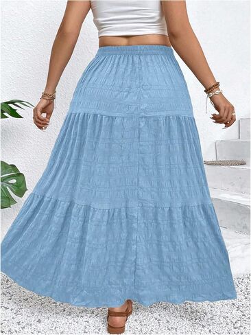 Makemechic Women's Plus Summer Summer Maxi Skirt Tiered Tier Flowy Long Long Varts in Kuwait