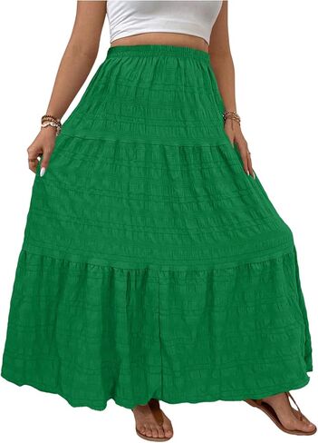 Makemechic Women's Plus Summer Summer Maxi Skirt Tiered Tier Flowy Long Long Varts in Saudi Arabia