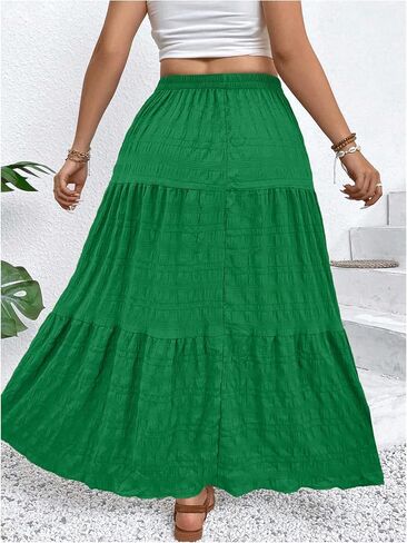 Makemechic Women's Plus Summer Summer Maxi Skirt Tiered Tier Flowy Long Long Varts in Saudi Arabia