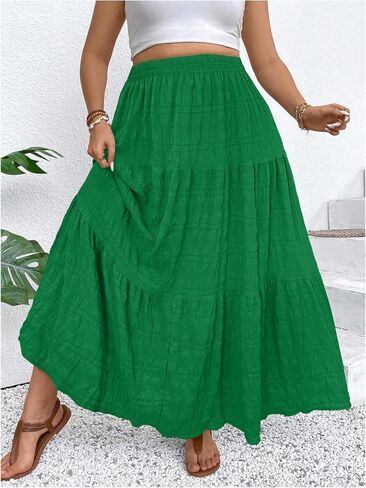 Makemechic Women's Plus Summer Summer Maxi Skirt Tiered Tier Flowy Long Long Varts in Saudi Arabia