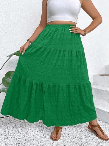 Makemechic Women's Plus Summer Summer Maxi Skirt Tiered Tier Flowy Long Long Varts in Saudi Arabia