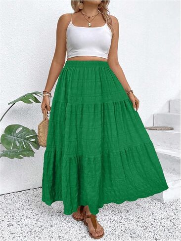 Makemechic Women's Plus Summer Summer Maxi Skirt Tiered Tier Flowy Long Long Varts in Saudi Arabia