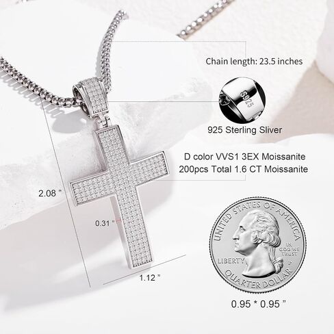 HMJ Diamond Cross Necklace for Men, Moissanite Cross Pendant S925 Sterling Silver Hip-Hop Jewelry Birthday Gift for Boyfriend Husband Brother in Saudi Arabia
