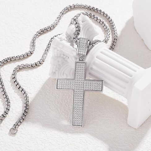 HMJ Diamond Cross Necklace for Men, Moissanite Cross Pendant S925 Sterling Silver Hip-Hop Jewelry Birthday Gift for Boyfriend Husband Brother in Saudi Arabia