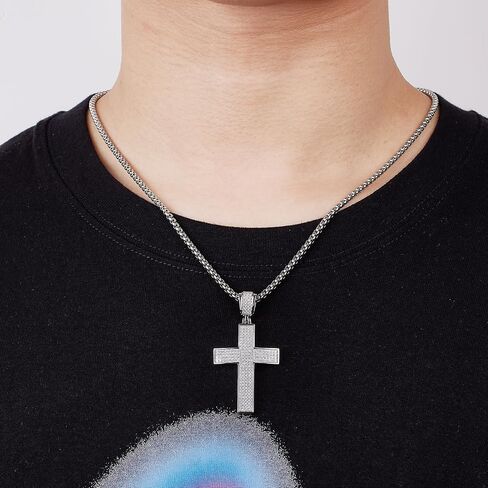 HMJ Diamond Cross Necklace for Men, Moissanite Cross Pendant S925 Sterling Silver Hip-Hop Jewelry Birthday Gift for Boyfriend Husband Brother in Saudi Arabia