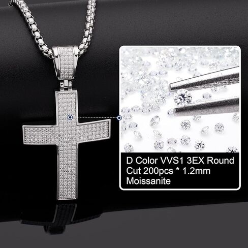 HMJ Diamond Cross Necklace for Men, Moissanite Cross Pendant S925 Sterling Silver Hip-Hop Jewelry Birthday Gift for Boyfriend Husband Brother in Saudi Arabia