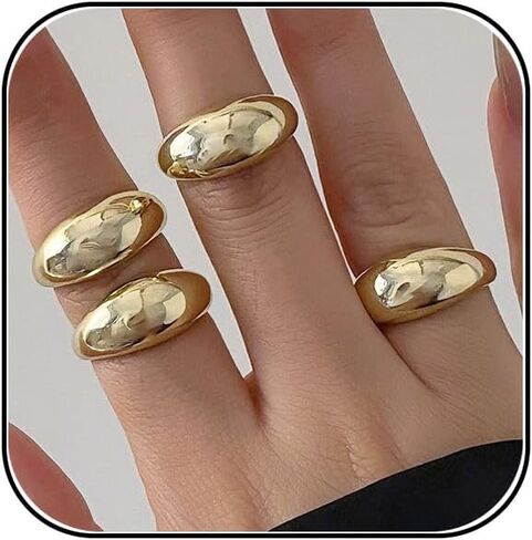 Chunky Gold Rings Set for Women Dainty Silver Stacking Knuckle Ring Chunky Round Dome Ring Set Minimalist Statement Irregular Gold Rings for Women Costume Jewelry Accessories in Saudi Arabia