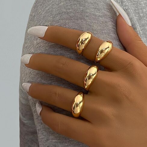 Chunky Gold Rings Set for Women Dainty Silver Stacking Knuckle Ring Chunky Round Dome Ring Set Minimalist Statement Irregular Gold Rings for Women Costume Jewelry Accessories in Saudi Arabia