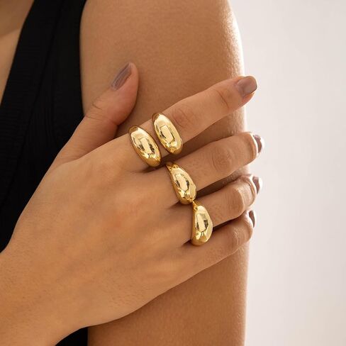 Chunky Gold Rings Set for Women Dainty Silver Stacking Knuckle Ring Chunky Round Dome Ring Set Minimalist Statement Irregular Gold Rings for Women Costume Jewelry Accessories in Saudi Arabia
