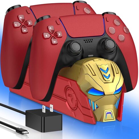 محطة شاحن وحدة تحكم PS5 لـ PlayStation 5 DualSense ، Fast PS5 Dual Controller Stand Starch Dock مع محطة شحن وحدة تحكم PS5 التي يقودها AC لتخزين PlayStation 5 (أحمر) in Kuwait