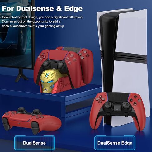 محطة شاحن وحدة تحكم PS5 لـ PlayStation 5 DualSense ، Fast PS5 Dual Controller Stand Starch Dock مع محطة شحن وحدة تحكم PS5 التي يقودها AC لتخزين PlayStation 5 (أحمر) in Kuwait