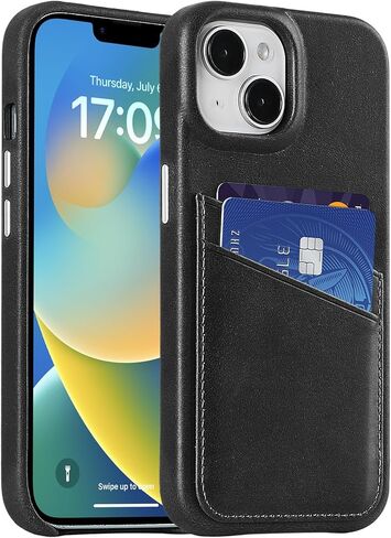 Luckycoin Genuine Weather Wallet Phone Case for iPhone 14 Plus ، محفظة الهاتف مع حامل بطاقة ائتمان 2 ، متوافق مع iPhone 14 Plus ، زر الواقي المعدني الواقي تان in Kuwait