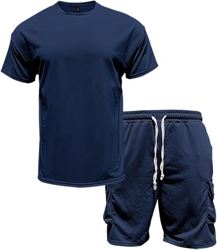 Men Outfits 2 Piece Fashion Casual Summer Drop Shoulder Oversize Tee Shirt Shorts Set Athletic Jogging Tracksuit in Saudi Arabia