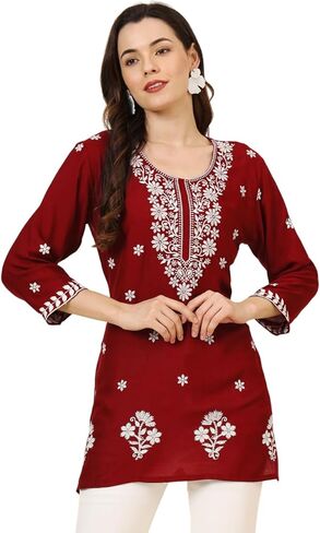 هندي يدوية مطرزة تشيكانكاري للسيدات رايون القصيرة كورتا كورتي تونك للنساء in Kuwait