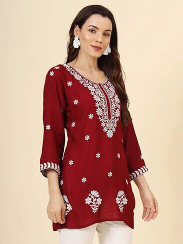 هندي يدوية مطرزة تشيكانكاري للسيدات رايون القصيرة كورتا كورتي تونك للنساء in Kuwait