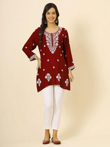 هندي يدوية مطرزة تشيكانكاري للسيدات رايون القصيرة كورتا كورتي تونك للنساء in Kuwait