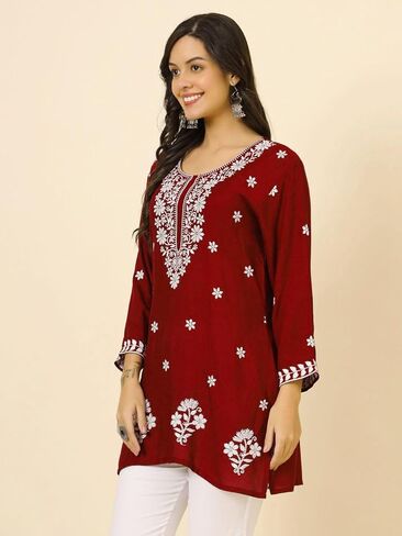 هندي يدوية مطرزة تشيكانكاري للسيدات رايون القصيرة كورتا كورتي تونك للنساء in Kuwait