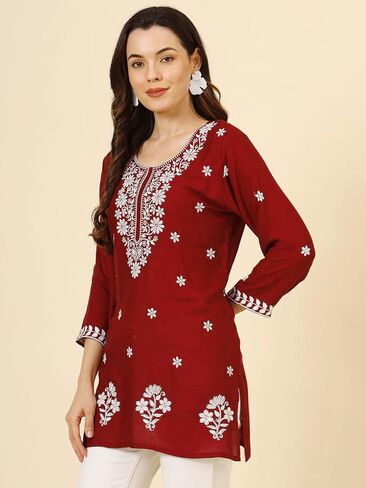 هندي يدوية مطرزة تشيكانكاري للسيدات رايون القصيرة كورتا كورتي تونك للنساء in Kuwait