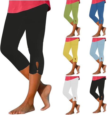 RKSTN Summer Capri Pants for Women Solid Color High Waisted Capris Leggings Slim Fitting Yoga Gym Cropped Pant in Kuwait